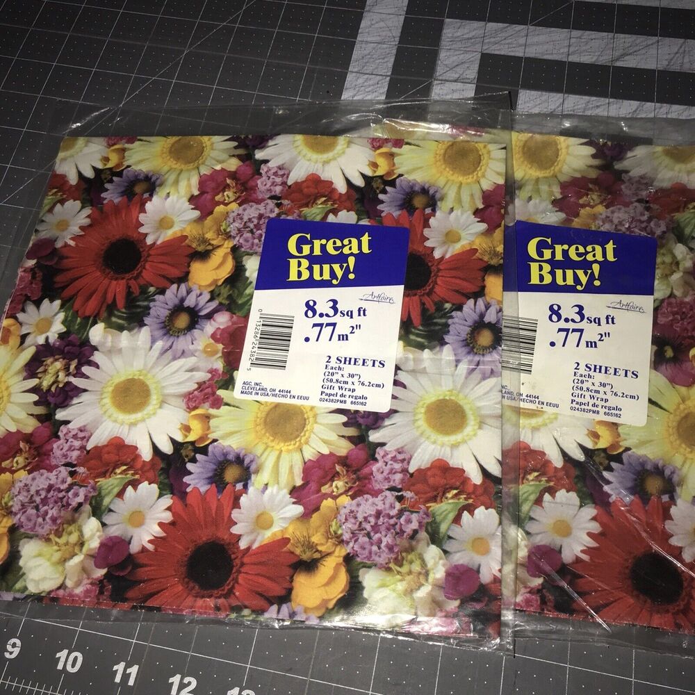 VTG Artfaire Floral Gift Wrap 70s Nature 20” in x 30” in Sheets 4 Total NOS